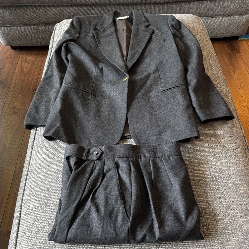 🩶 Clifford & Wills Vintage Women’s Gray Wool Lined Pantsuit Size 8 ✨